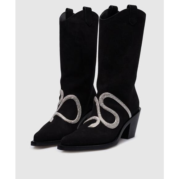Rene Caovilla Jeweled Snake Strass 65mm Western Boot in Black Suede 39.5 - Picture 8 of 8